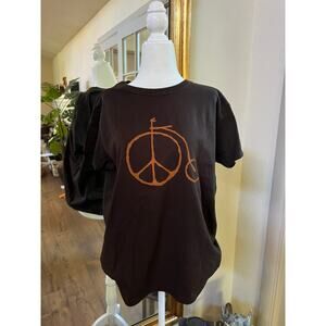 Men Women T-Shirt Size Large High Wheeler Peace Logo Brown